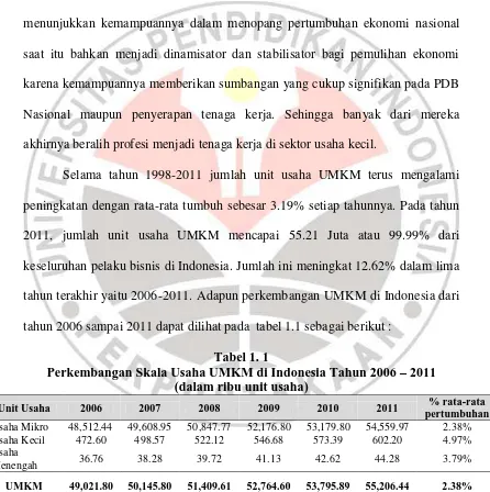 Tabel 1. 1  Perkembangan Skala Usaha UMKM di Indonesia Tahun 2006 