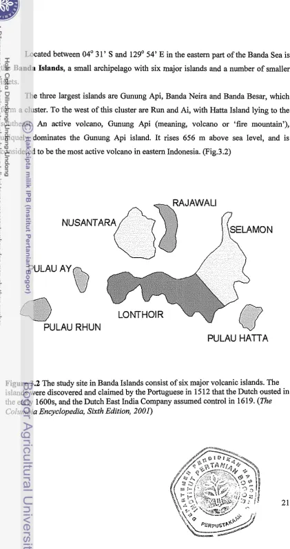 Figure 3.2 The study site in Banda Islands consist of six major volcanic islands. The 
