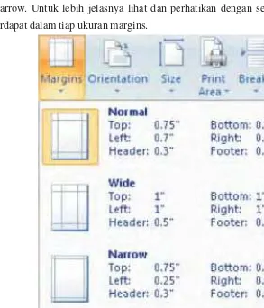 Gambar 5.9  Margins  yang ada dalam MS. Excel 2007 denganukuran masing-masingSumber : Penerbit