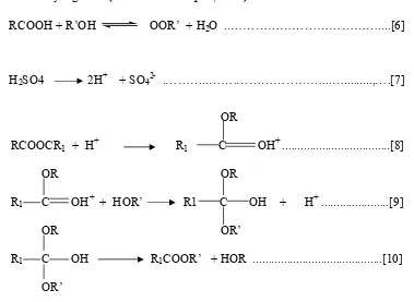 Gambar 7.   Mekanisme reaksi katalis asam (Schuchardt et al., 1998) 