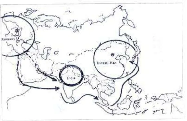 Gambar 3.1 Pusat Dan Route Pelayaran dan Perdagangan Pada Awal Tarikh Masehi 