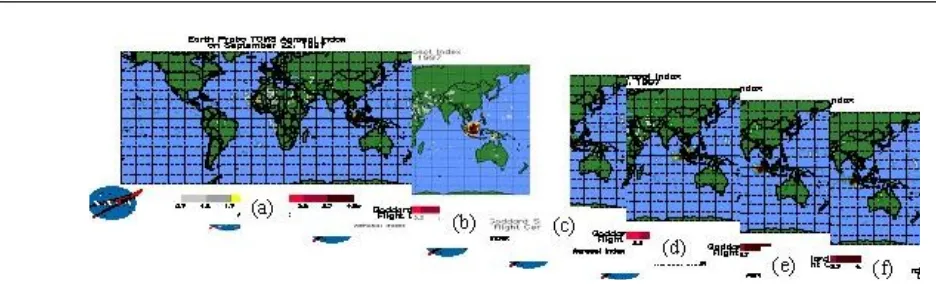 Figure 6 :   Haze visual analysis from band 1, 2 and 4 of NOAA-14 AVHRR satellite data for  March  1997 (a)22nd, (b)23rd, (c)25th, (d)26th, (e)28th, (f)29th  and (g)30th .