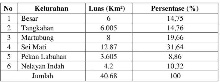 Tabel 4.1 Luas Wilayah Per Kelurahan di Kecamatan Medan Labuhan 