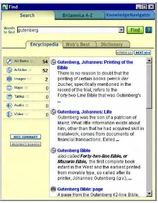 Gambar 2.8 Contoh informasi singkat mengenai Gutenberg 