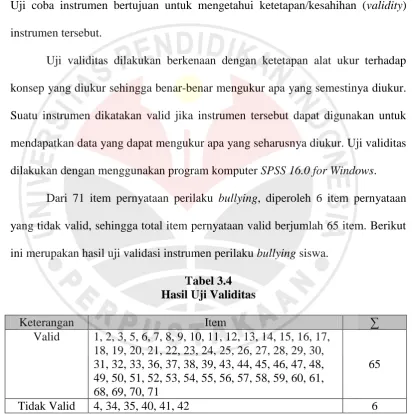 Tabel 3.4 Hasil Uji Validitas 