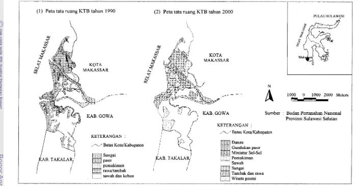 Gambar 7. Peta tata guna lahan kawasan Tanjung Bunga pada tahun 1990 dan 2000. 