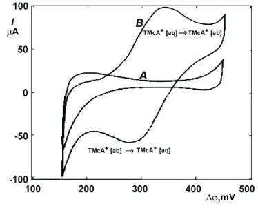 Fig. 2. Experimental arrangement for measuring thetransfer of ions between two immiscible liquidelectrolyte solutions.5