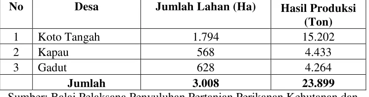 Tabel 1.2 Jumlah Lahan Tanam Padi Kuriak Kusuik di Kecamatan Tilatang Kamang dan Hasil Produksi yang Diperoleh 