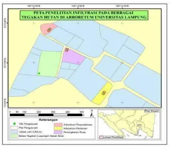 Gambar 2. Peta lokasi penelitian infiltrasi pada berbagai tegakan hutan diUniversitas Lampung