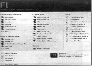 Gambar 1. Tampilan welcome Screen disaat program Flash CS5  