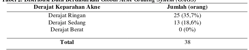 Tabel 2. Distribusi Data Berdasarkan Global Acne Grading System (GAGS) 