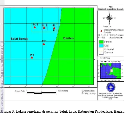 Gambar 3. Lokasi penelitian di perairan Teluk Lada, Kabupaten Pandeglang, Banten 