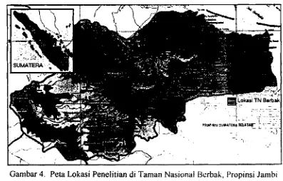 Gambar 4. Lokasi Penelitian di Tarnan Nasional 13crbrtk, t'ropinsi h n b i  