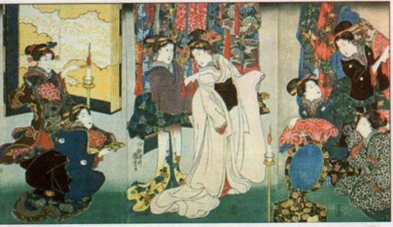 Gambar 2.2 : Ilustrasi di era woodblock dibuat oleh seniman Jepang, tahun 1603-1867. Sumber: Buku “Pengantar Desain Komunikasi Visual”, 2007 