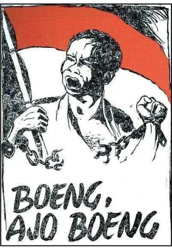 Gambar 3.1 : Poster karya Affandi : “Boeng, Ajo Boeng”, 50x70cm, 1945. Sumber: http://dgi-indonesia.com/, akses tgl 29 Maret 2011 