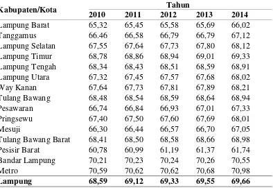 Tabel  3. Angka Harapan Hidup Provinsi Lampung Tahun 2010-2014(persen)