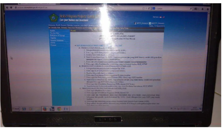Gambar 4.1 tentang situs resmi web perijinan reklame pada dinas  