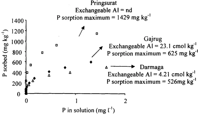 Figure 2. P. Sorption Isotherm at 25°C of Soils with Different Level of Exchangeable AI 