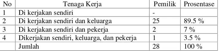 Tabel 13. Pengrajin yang mepunyai tenaga kerja di luar anggota keluarga.