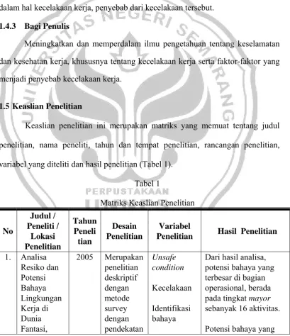 Tabel 1 Matriks Keaslian Penelitian 