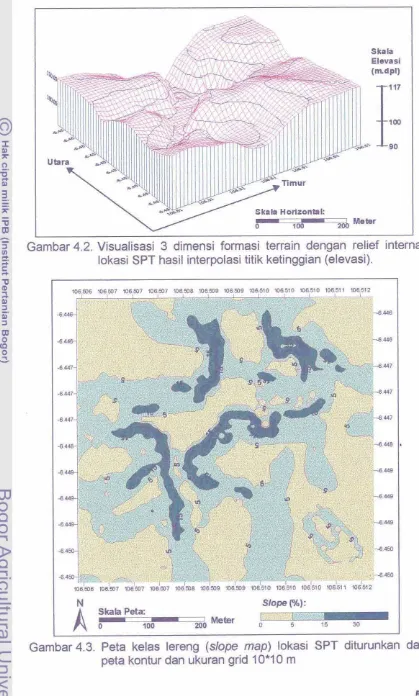 Gambar4.3. Peta keks termg (&pe map) lokasi SPT dituwnkan derri peta kontur ukuran 0 m 