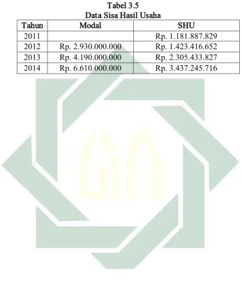 Tabel 3.5 Data Sisa Hasil Usaha 