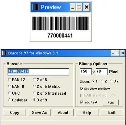 Gambar menu pembuatan barcode dengan Program Barcode 97. 