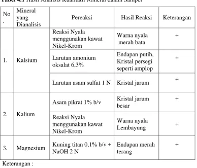 Tabel 4.1 Hasil Analisis Kualitatif Mineral dalam Sampel 