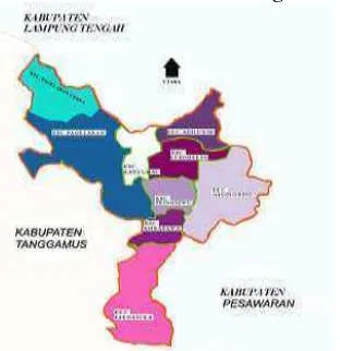 Gambar 3.Pembagian wilayah kabupaten Pringsewu per kecamatan.