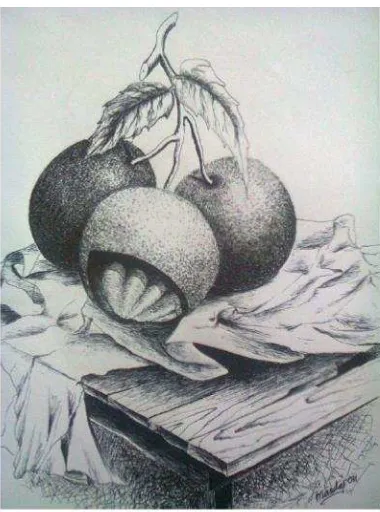 Gambar 20. Gambar dengan model susunan buah dan tas Sumber: Bambang SS: 2002 