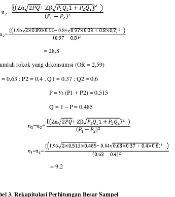 Tabel 3. Rekapitulasi Perhitungan Besar Sampel 