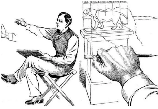 Gambar 9. Pengamatan objek dengan metode Pencil and Thumb Method 