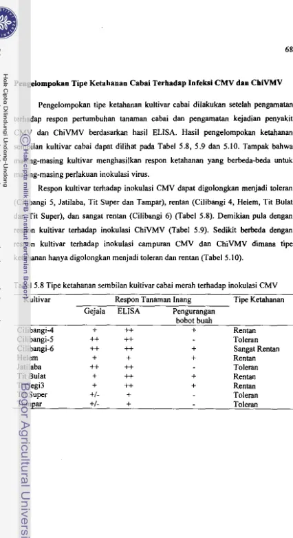 Tabel 5.8 Tipe ketahanan sembilan kultivar cabai merah terhadap inokulasi CMV 