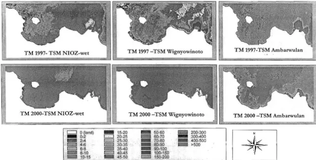 Figure * 6.2. Peta Citra Konsentrasi TSM dari Landsat TM Januari 1997 dan Landsat TM 7, April 2000 (musim basah) 