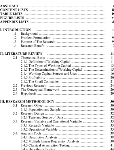 TABLE LISTS ...............................................................................................
