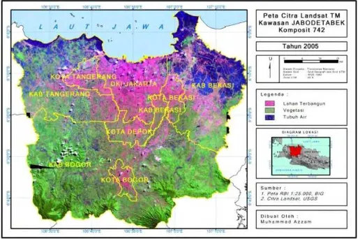 Gambar 1.1 Peta Citra Landsat TM Tahun 2005 komposit 742 Kawasan Jabodetabek  Sumber : Analisis Data, 2015 