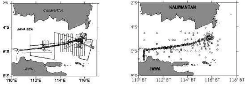 Figure 2. The acoustics tracks (left) and its oceanographic stations (right) 