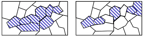 Figure 2   Connectivity for tessellated regions.  The collection of shaded cells on 