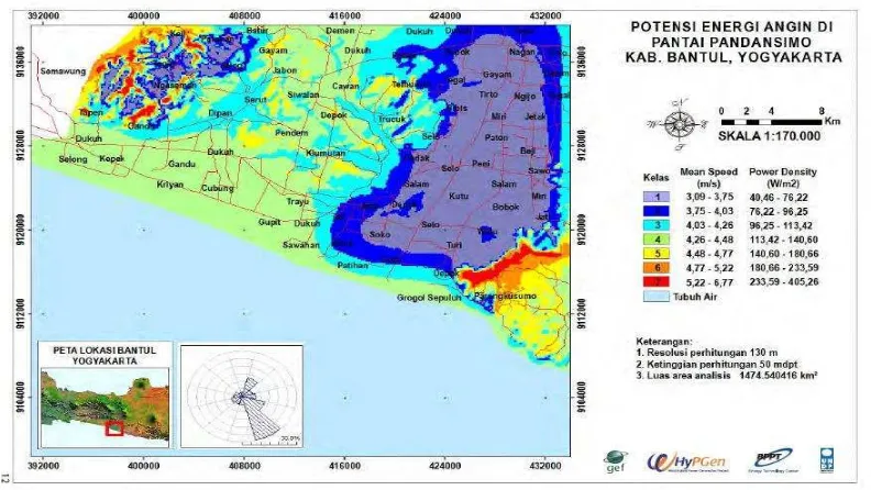Gambar 2.3 Peta Potensi angin di Yogyakarta 