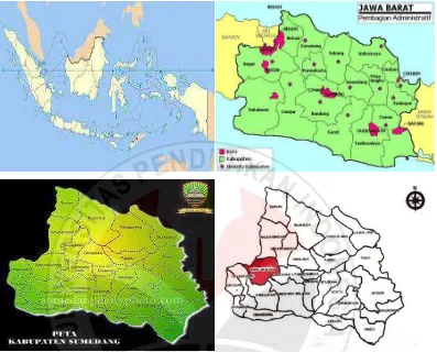 Gambar 3.5 Peta Indonesia, Jawa Barat, Kabupaten Sumedang, dan Kecamatan Rancakalong 
