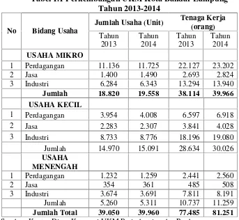 Tabel 1.1 Perkembangan UKM Kota Bandar Lampung