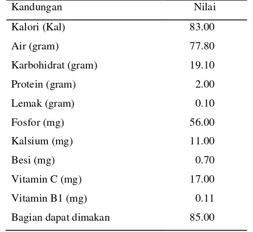 Tabel 4 Komposisi dan nilai gizi umbi kentang per 100 gram 