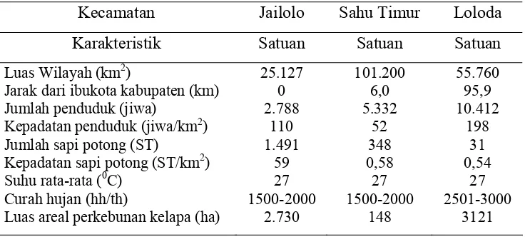 Tabel 10  Kondisi umum kecamatan Jailolo, Sahu Timur dan Loloda  
