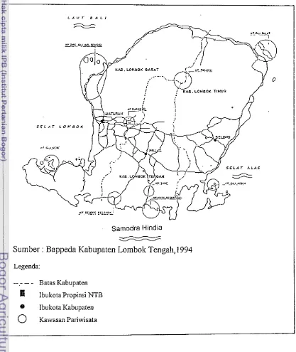 Gambar 3. Peta Penyebaran Kawasan Pariwisata di Pulau Lombok. 