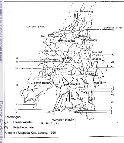 Gambar 7. Peta penyebaran kawasan wisata di Kabupaten Lombok Tengah. 