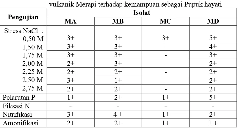 Tabel 5. Hasil uji Potensi Isolat Rhizobacteri indigenous lahan pasir  