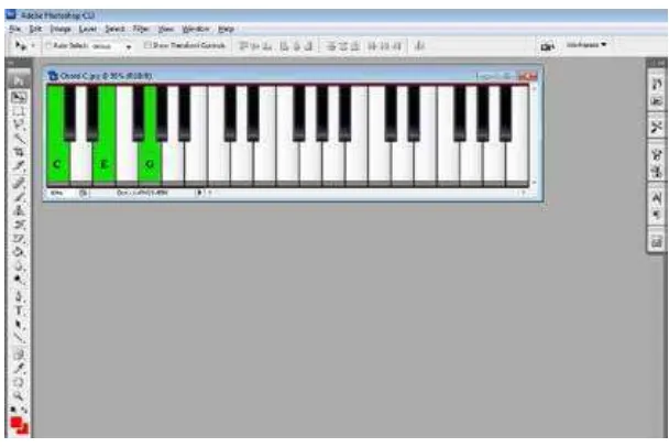 gambar chord piano, skala major dan minor pada Photoshop CS3. 