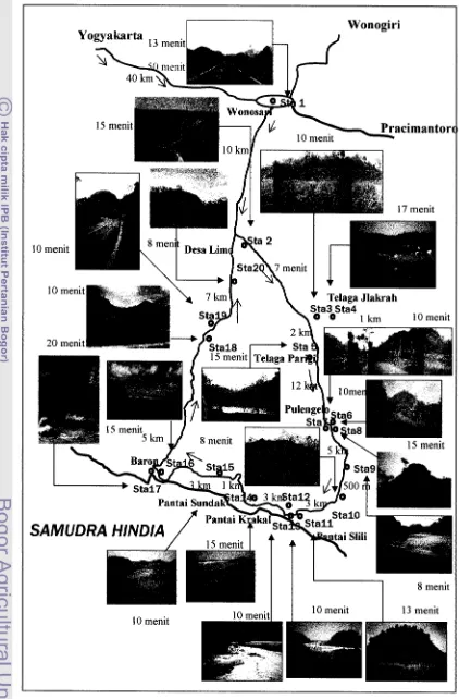 Gambar 6. Jalur geowisata dan lokasi obyek geowisata eksokarst Gunungkidul 