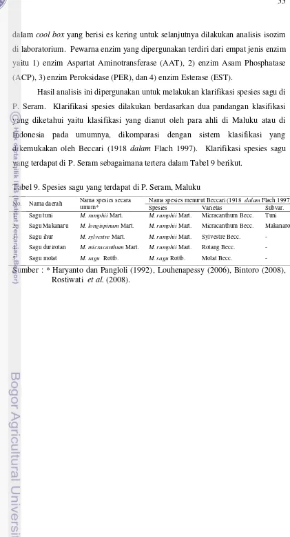 Tabel 9. Spesies sagu yang terdapat di P. Seram, Maluku 