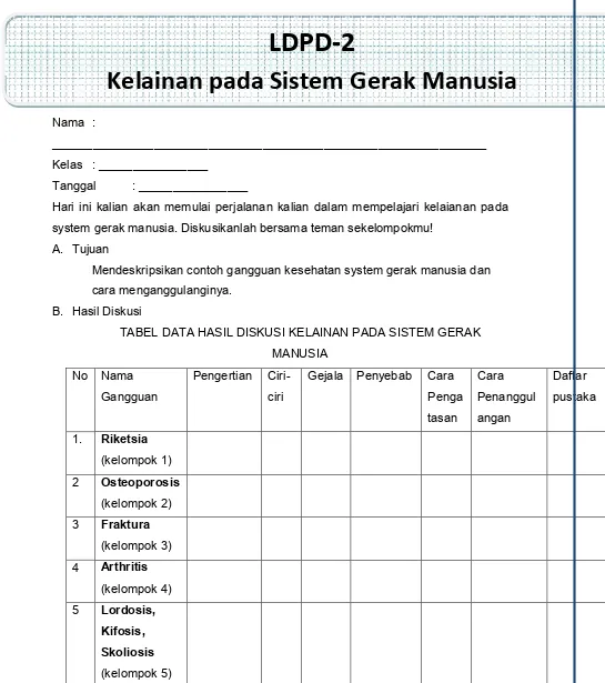 TABEL DATA HASIL DISKUSI KELAINAN PADA SISTEM GERAK 